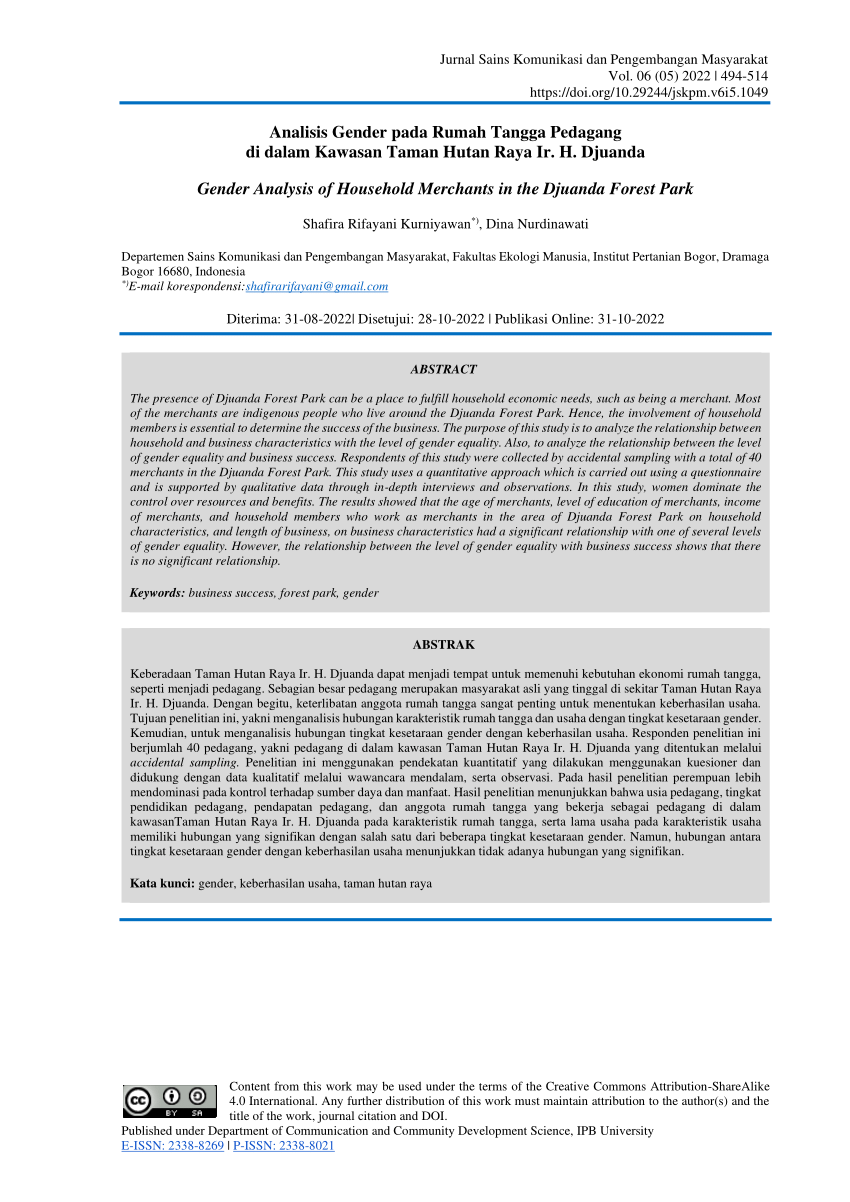 Pdf Analisis Gender Pada Rumah Tangga Pedagang Di Dalam Kawasan Taman Hutan Raya Ir H Djuanda 2481