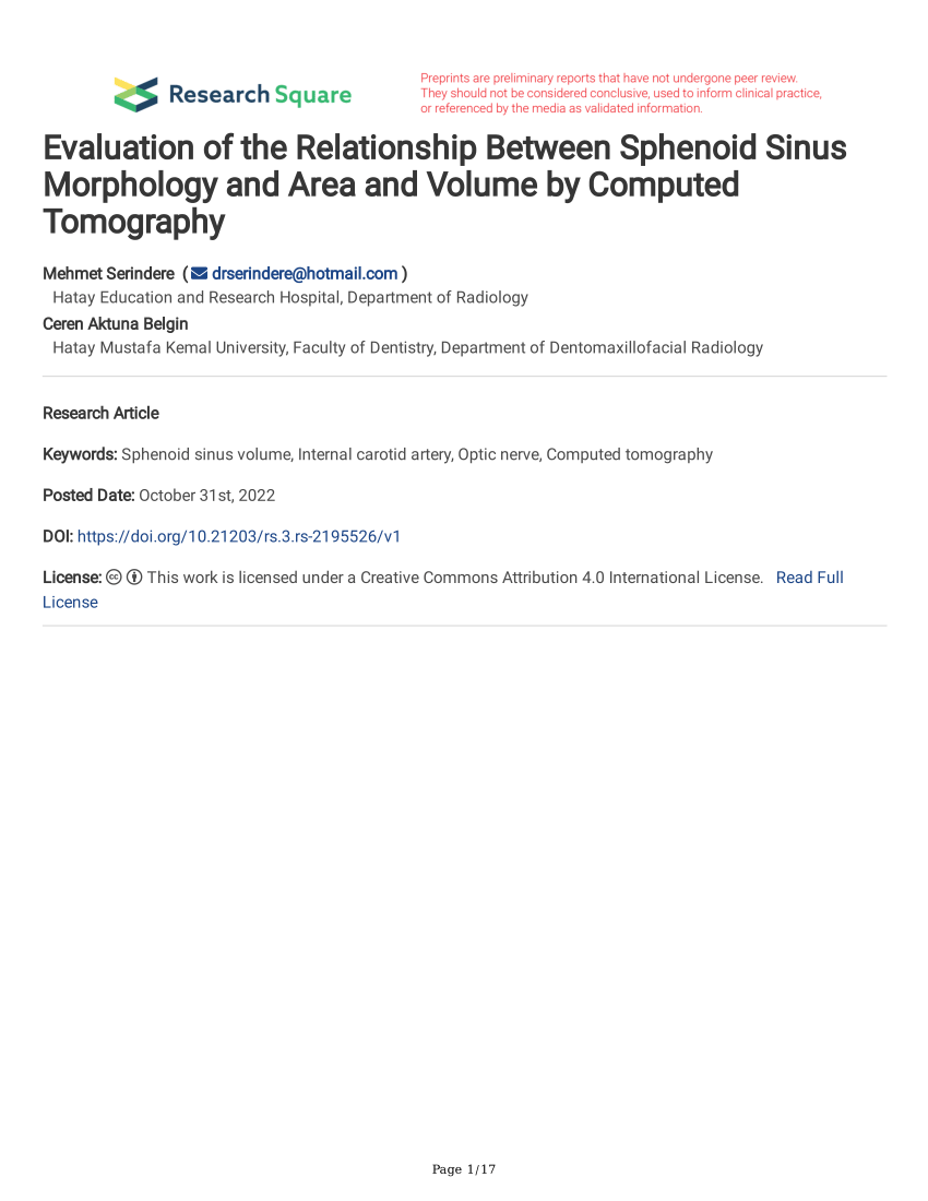 Pdf Evaluation Of The Relationship Between Sphenoid Sinus Morphology And Area And Volume By 7764