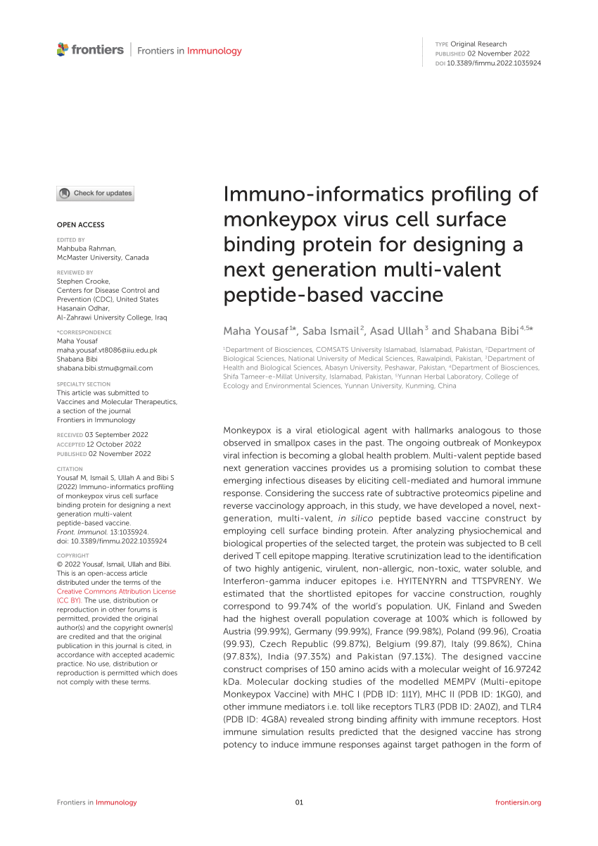 (PDF) Immuno-informatics profiling of monkeypox virus cell surface ...