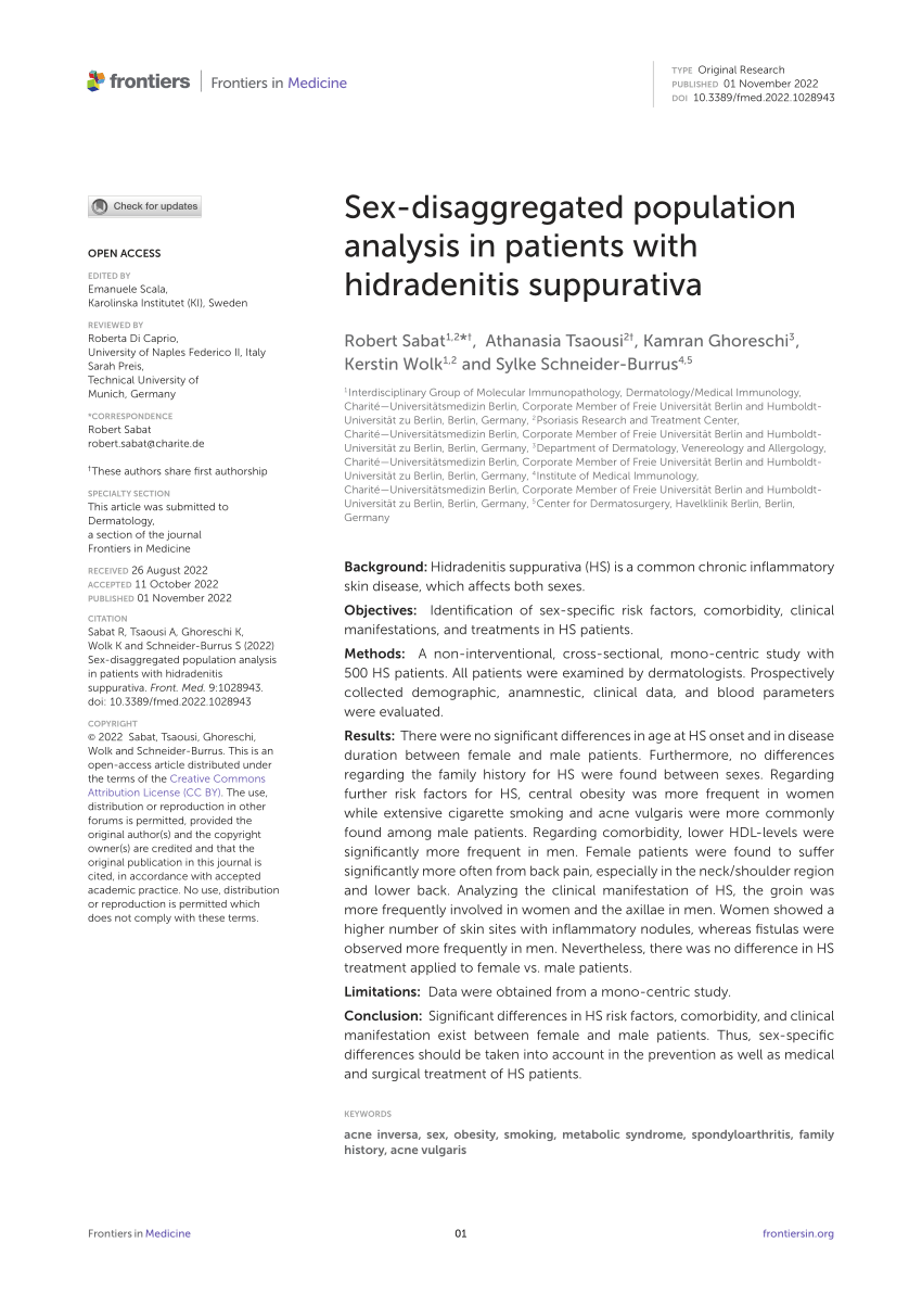 Pdf Sex Disaggregated Population Analysis In Patients With Hidradenitis Suppurativa 