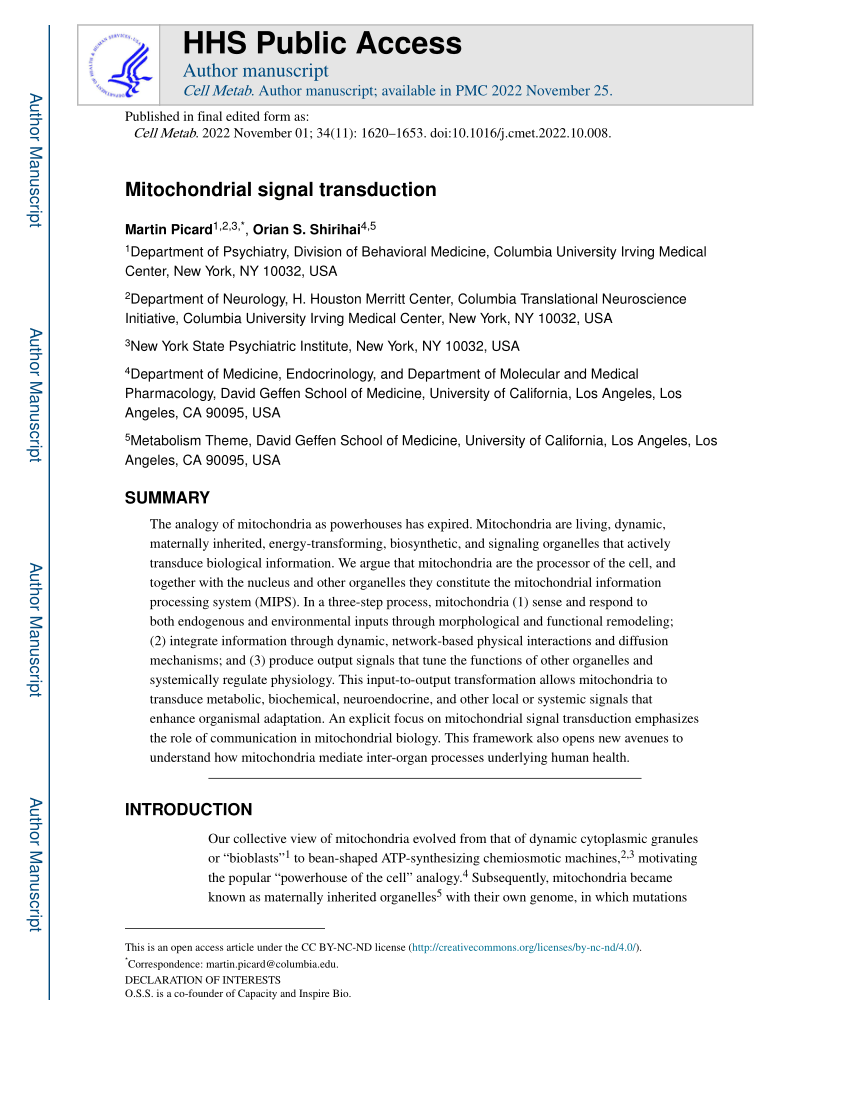 PDF) Mitochondrial signal transduction