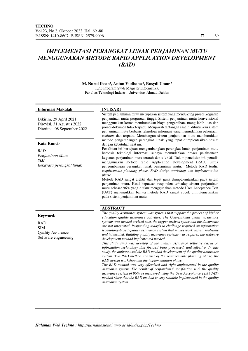Pdf Implementasi Perangkat Lunak Penjaminan Mutu Menggunakan Metode Rapid Application 6426