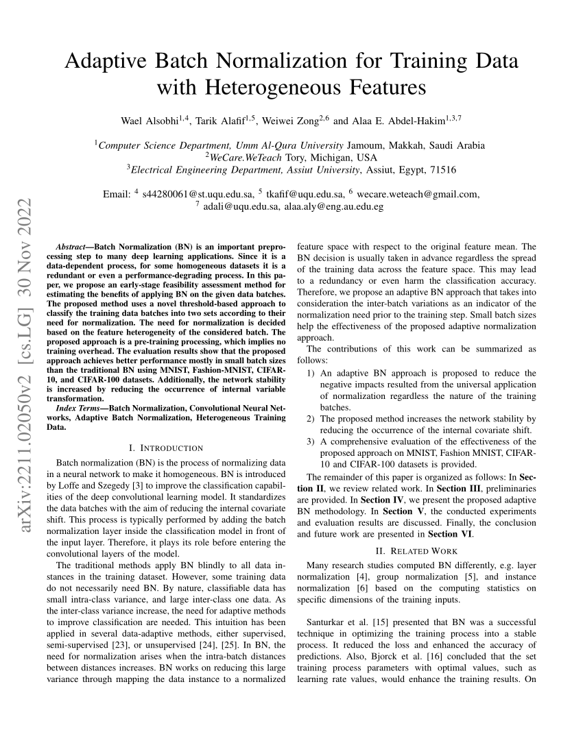 (PDF) Adaptive Batch Normalization in Deep Learning for Training Data