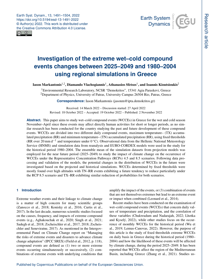 (PDF) Investigation of the extreme wetcold compound events changes