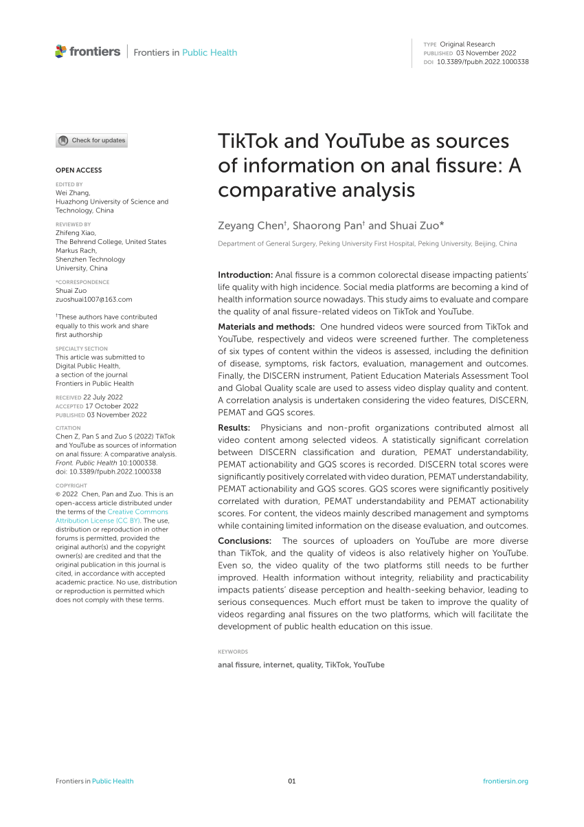 PDF) TikTok and YouTube as sources of information on anal fissure: A  comparative analysis