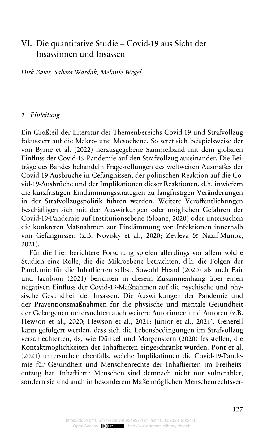 PDF) VI. Die quantitative Studie – Covid-19 aus Sicht der Insassinnen und  Insassen