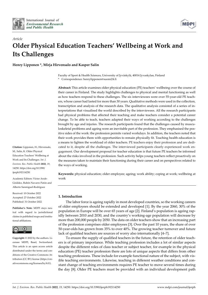 PDF) Older Physical Education Teachers' Wellbeing at Work and Its Challenges