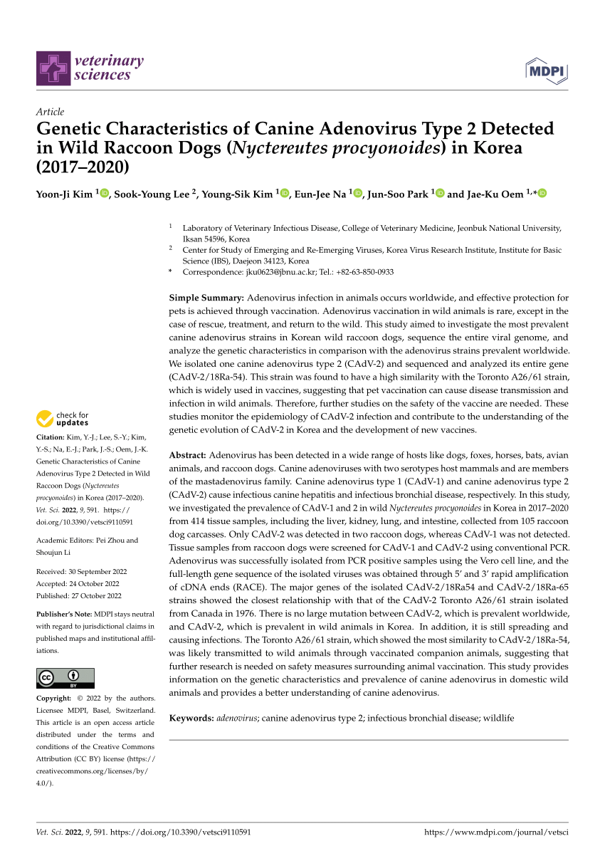 (PDF) Genetic Characteristics of Canine Adenovirus Type 2 Detected in