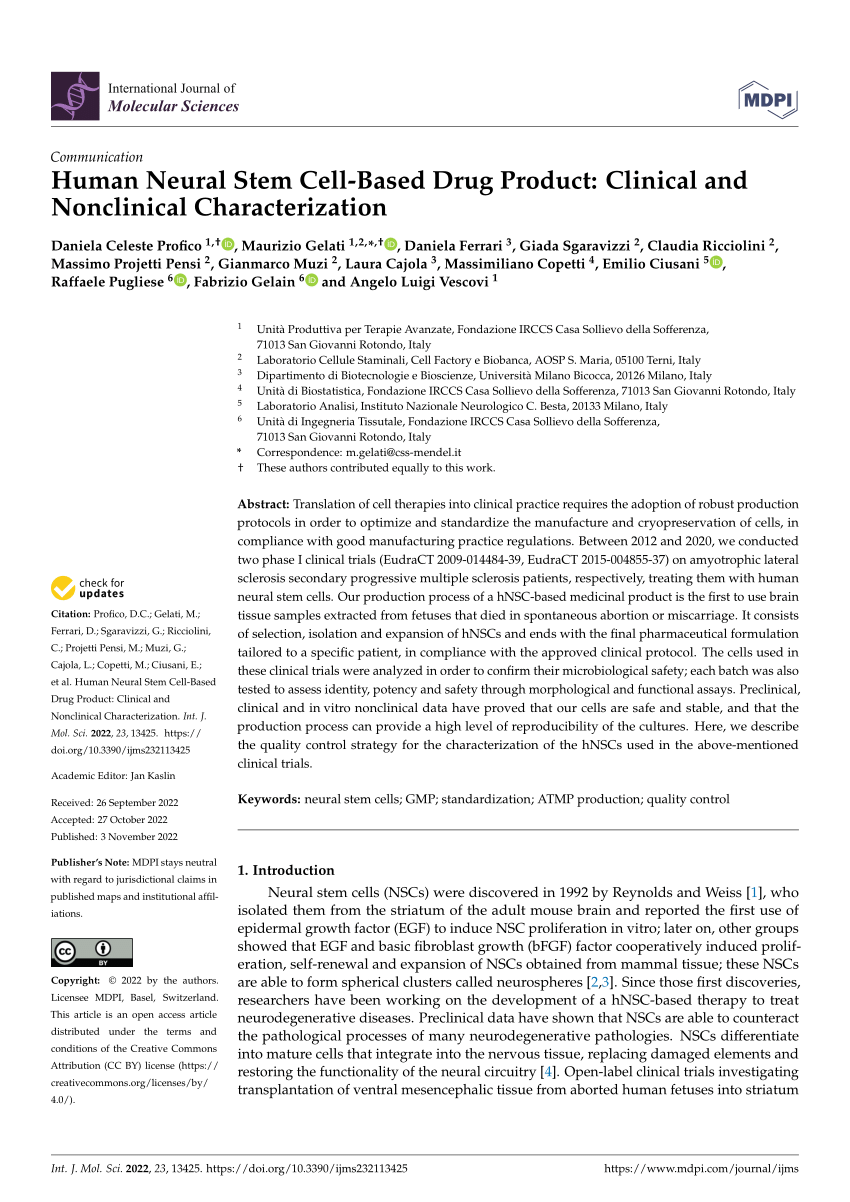 Pdf Human Neural Stem Cell Based Drug Product Clinical And Nonclinical Characterization 8578