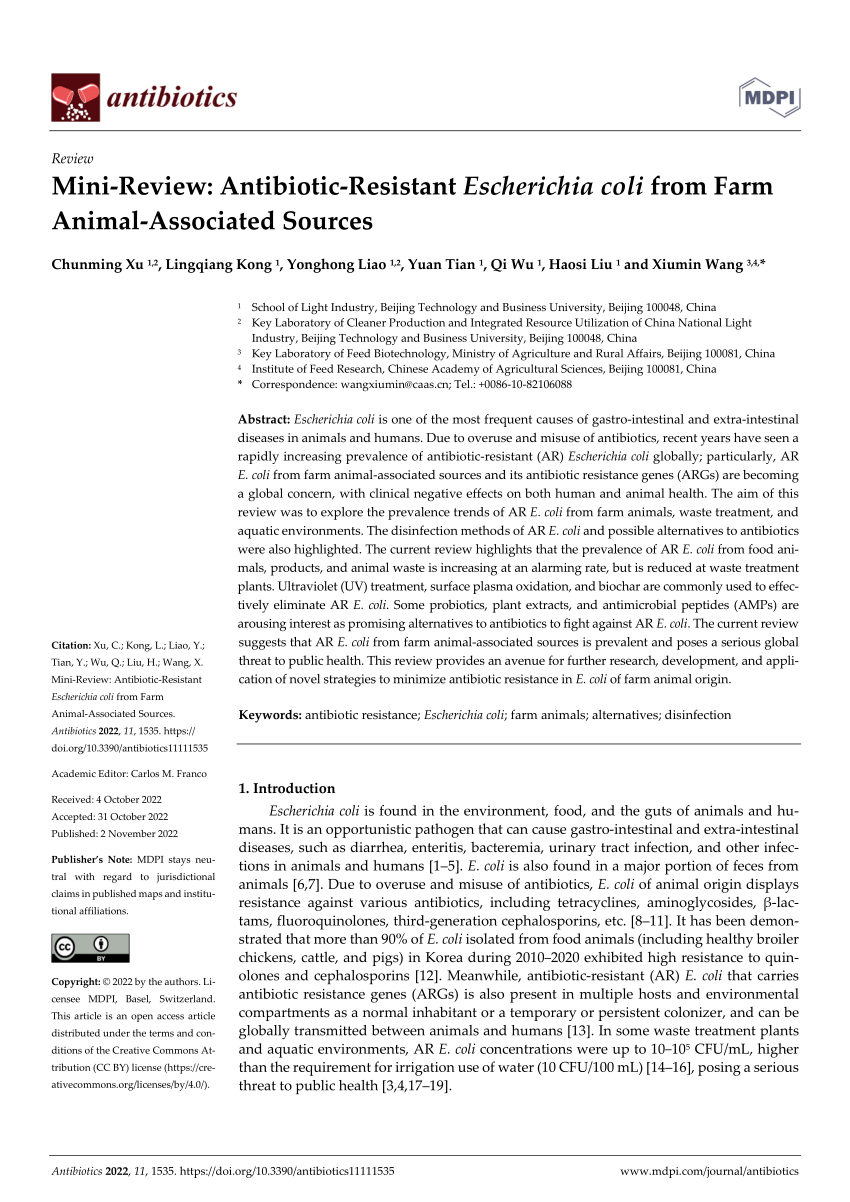 PDF) Mini-Review: Antibiotic-Resistant Escherichia coli from Farm  Animal-Associated Sources