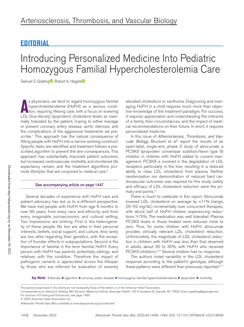 Pdf Introducing Personalized Medicine Into Pediatric Homozygous Familial Hypercholesterolemia Care 2882