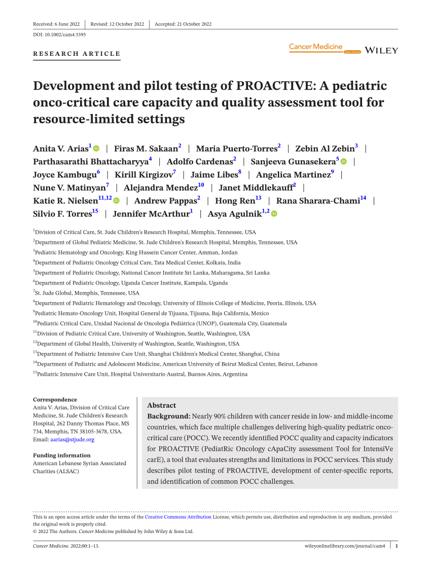 (PDF) Development and pilot testing of PROACTIVE A pediatric onco