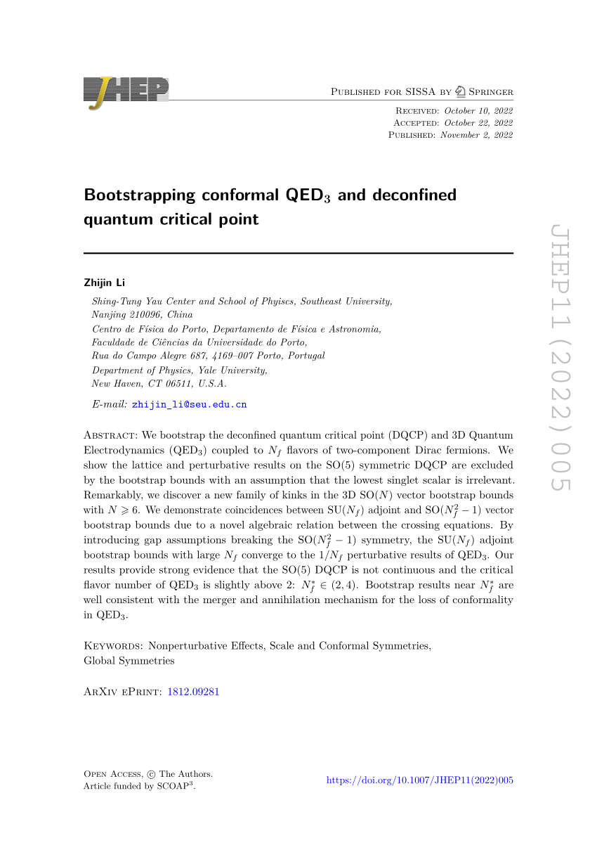 (PDF) Bootstrapping conformal QED3 and deconfined quantum critical point