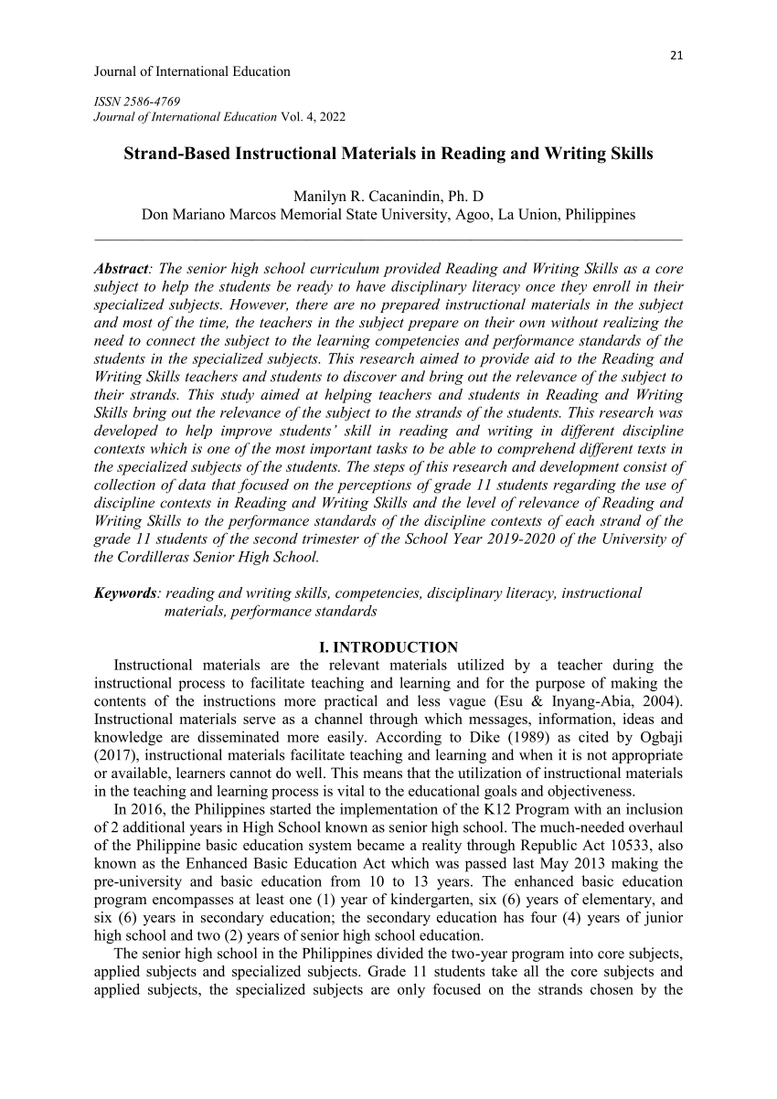 (PDF) StrandBased Instructional Materials in Reading and Writing Skills