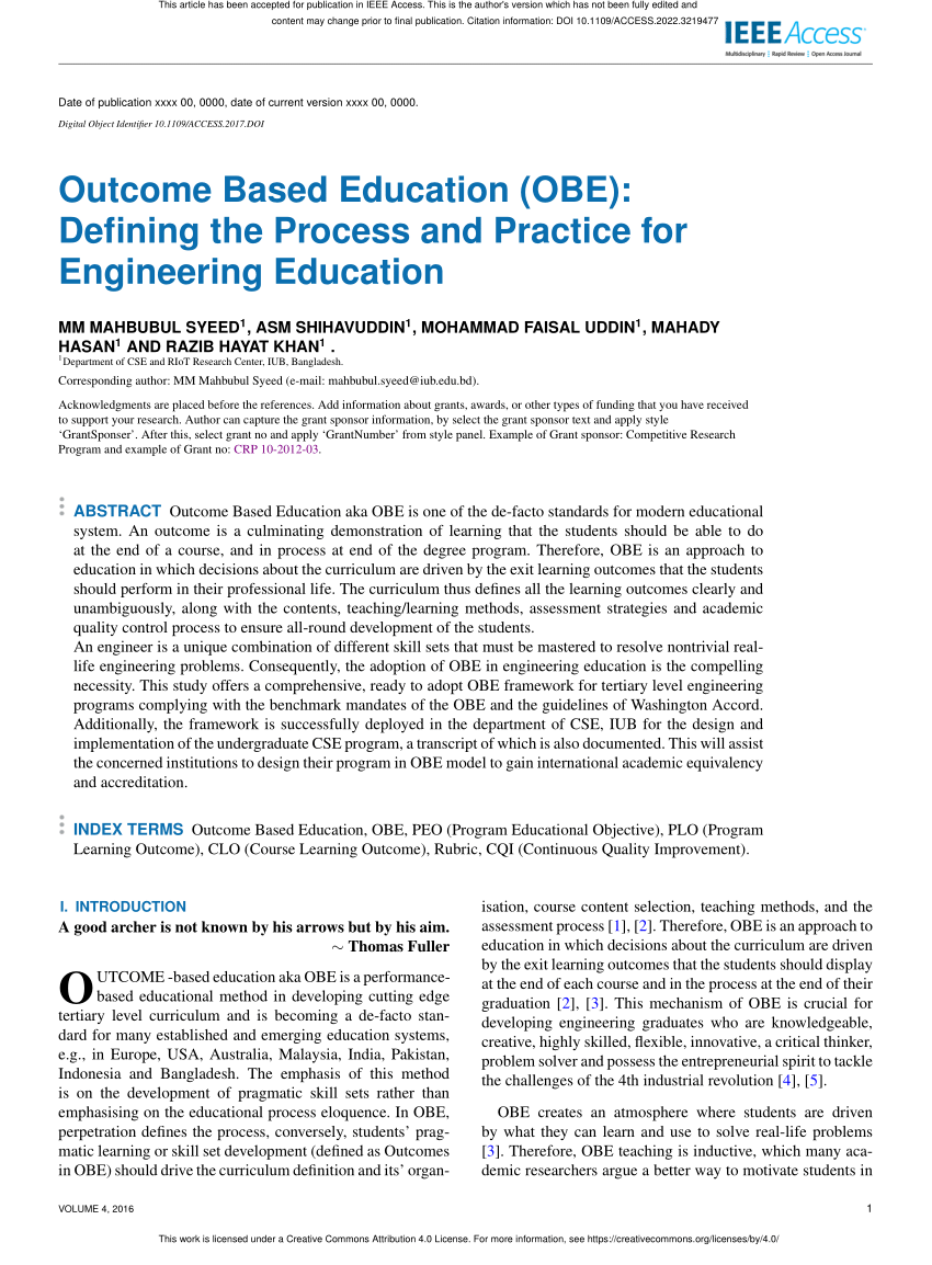 research articles on outcome based education