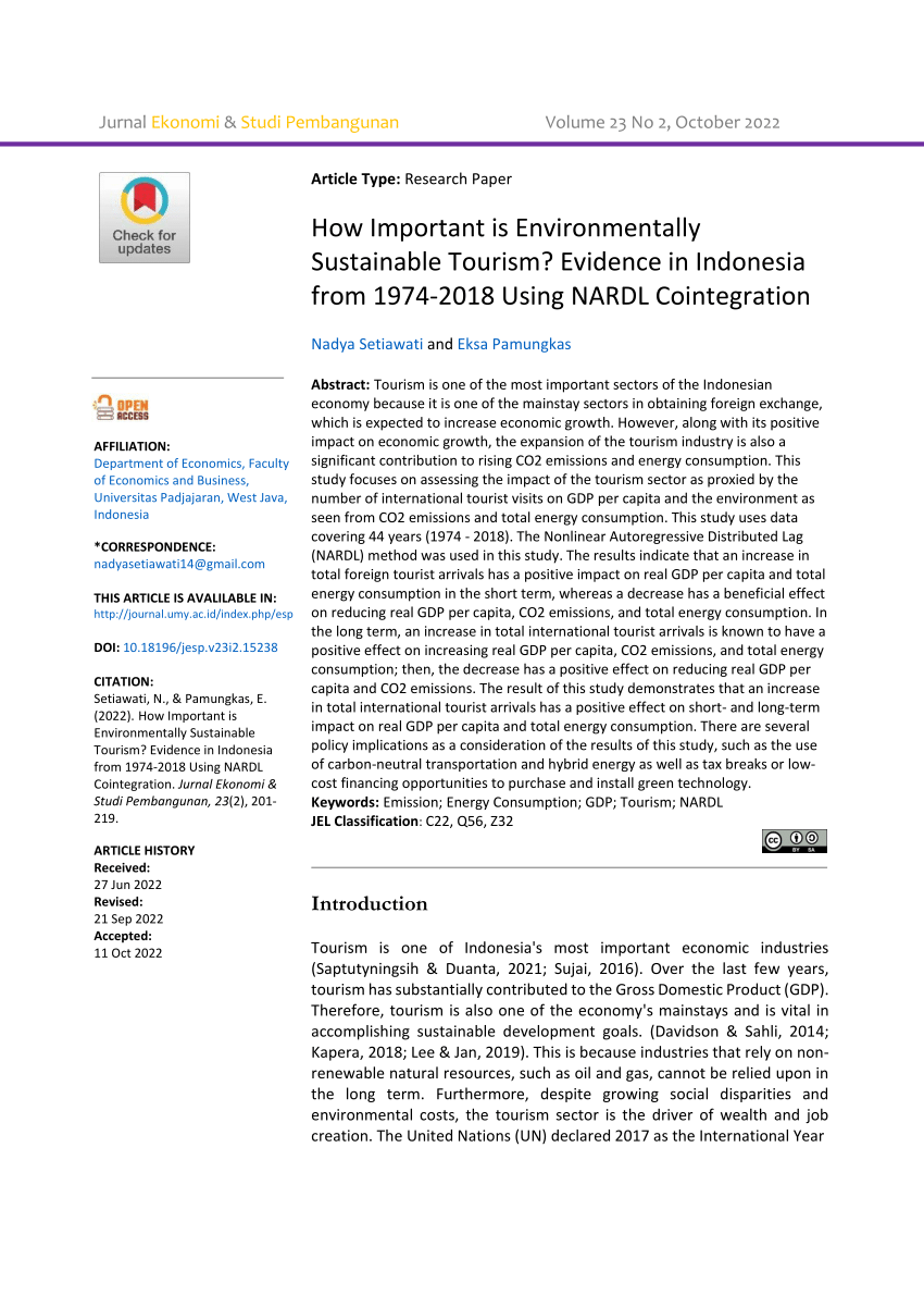 (PDF) How Important is Environmentally Sustainable Tourism? Evidence in