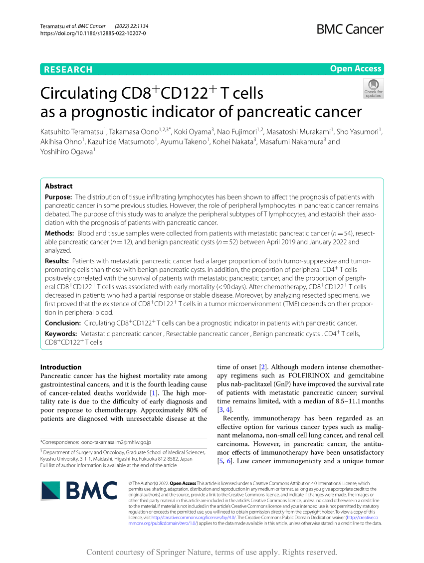 (PDF) Circulating CD8CD122 T cells as a prognostic indicator of