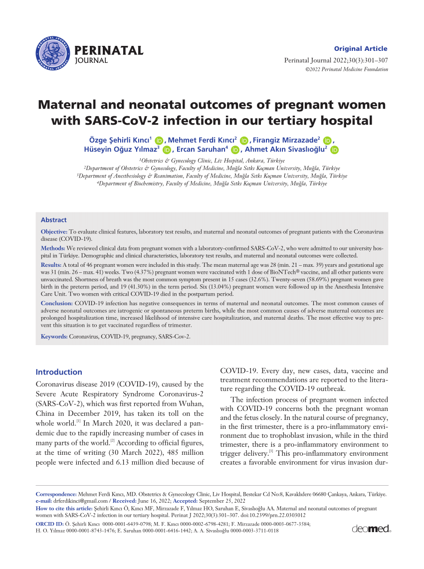 Pdf Maternal And Neonatal Outcomes Of Pregnant Women With Sars Cov 2 Infection In Our Tertiary 