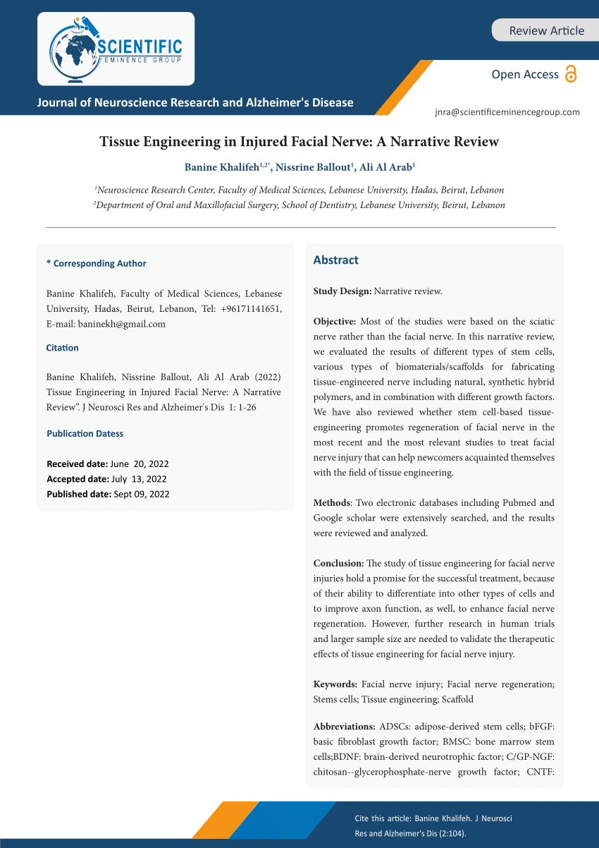 (PDF) Tissue Engineering in Injured Facial Nerve A Narrative Review