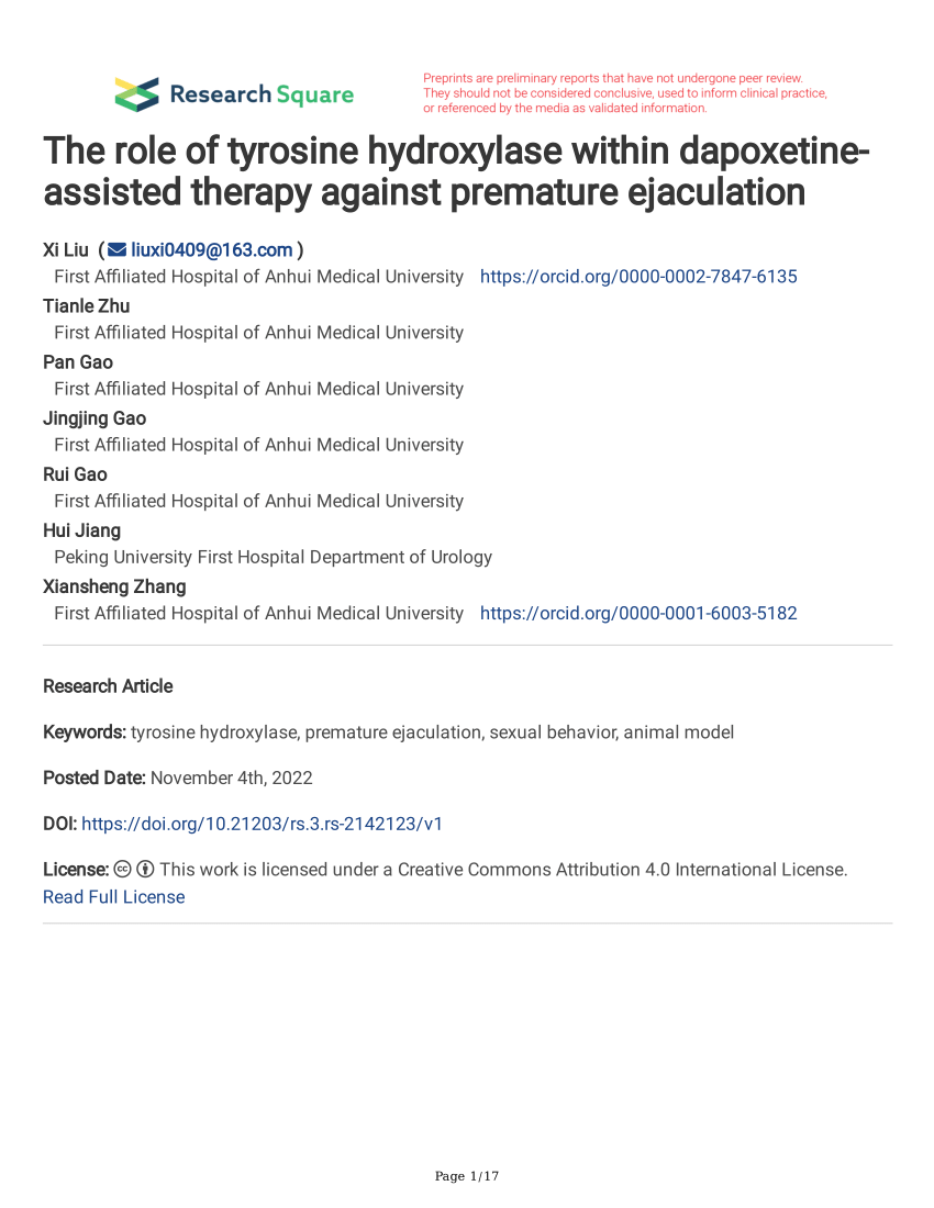 PDF The role of tyrosine hydroxylase within dapoxetine assisted