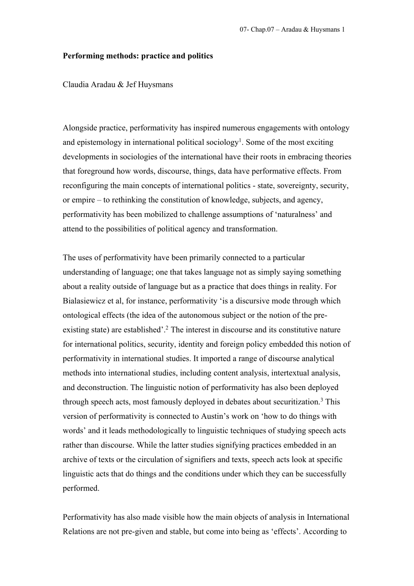 (PDF) "Performing methods practice and politics." in Tugba Basaran