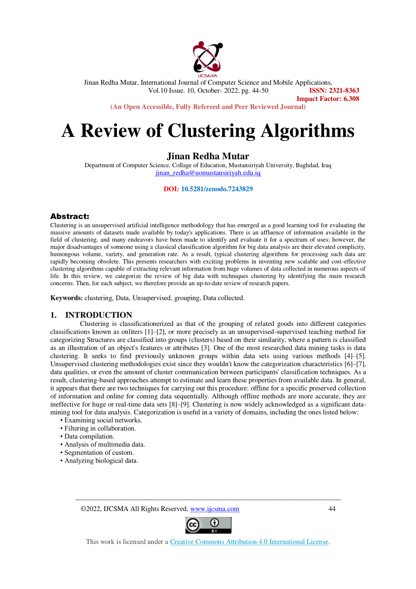 literature review on clustering algorithm