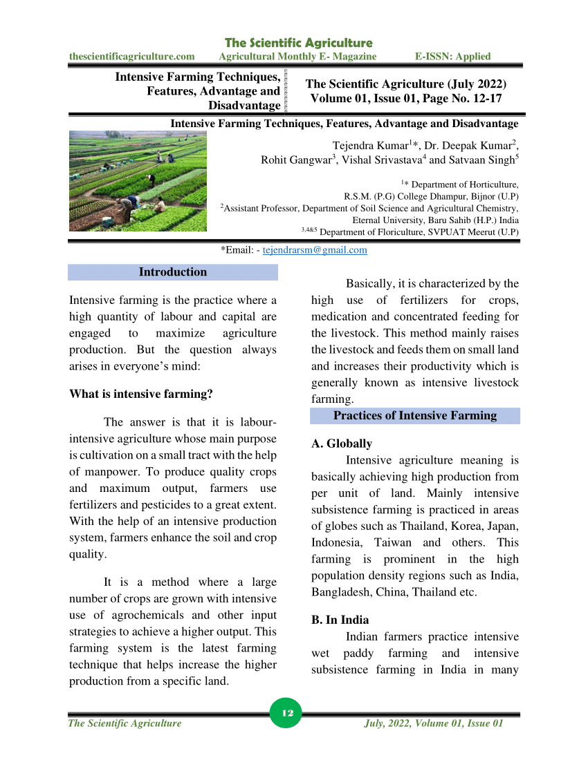 (pdf) Intensive Farming Techniques, Features, Advantage And Disadvantage