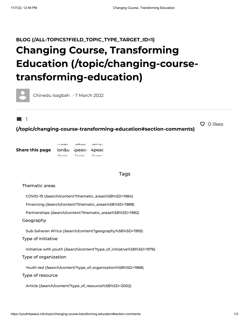 essay about changing course transforming education