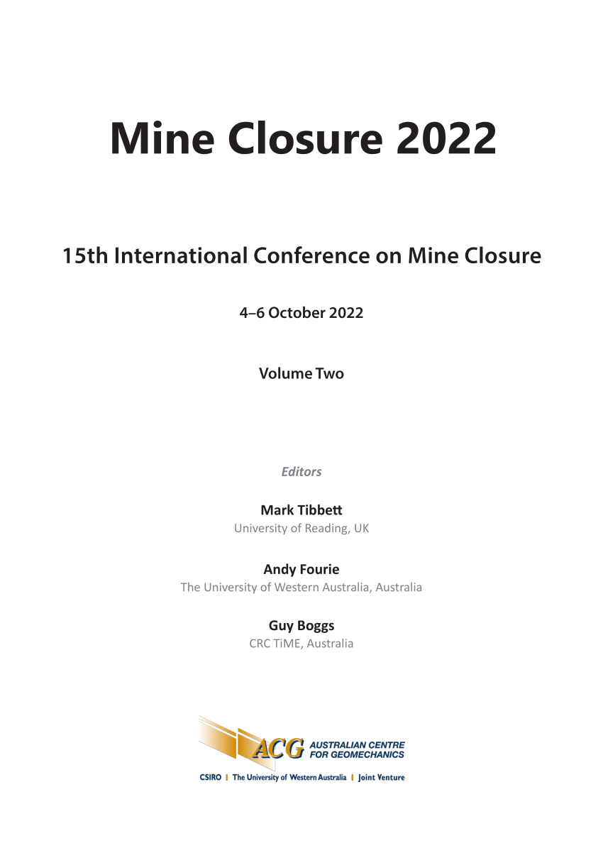 (PDF) Mine Closure 2022 15th International Conference on Mine Closure