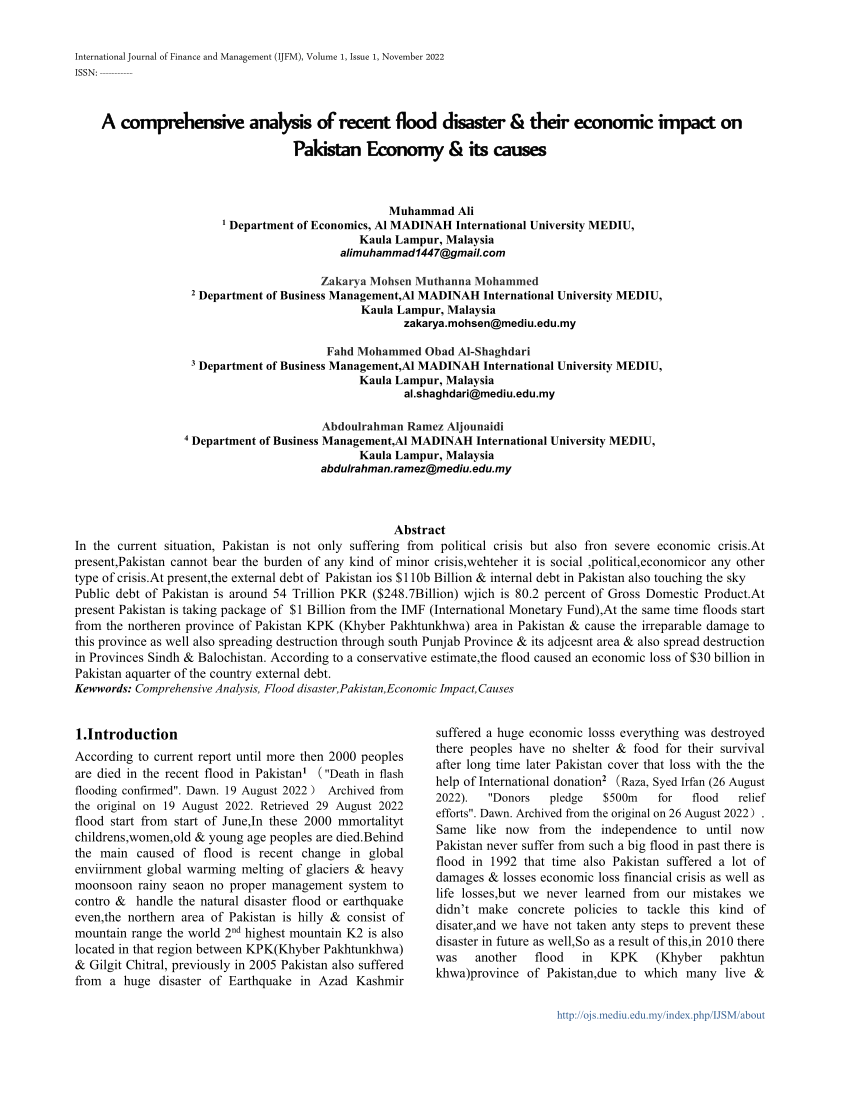 essay on impact of flood on pakistan economy