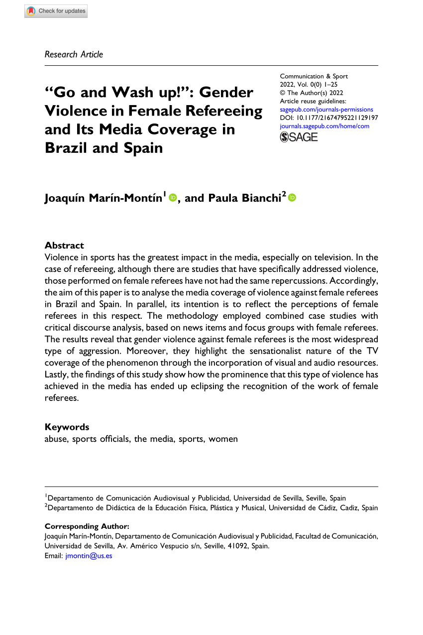 PDF) “Go and Wash up!” Gender Violence in Female Refereeing and Its Media Coverage in Brazil and Spain