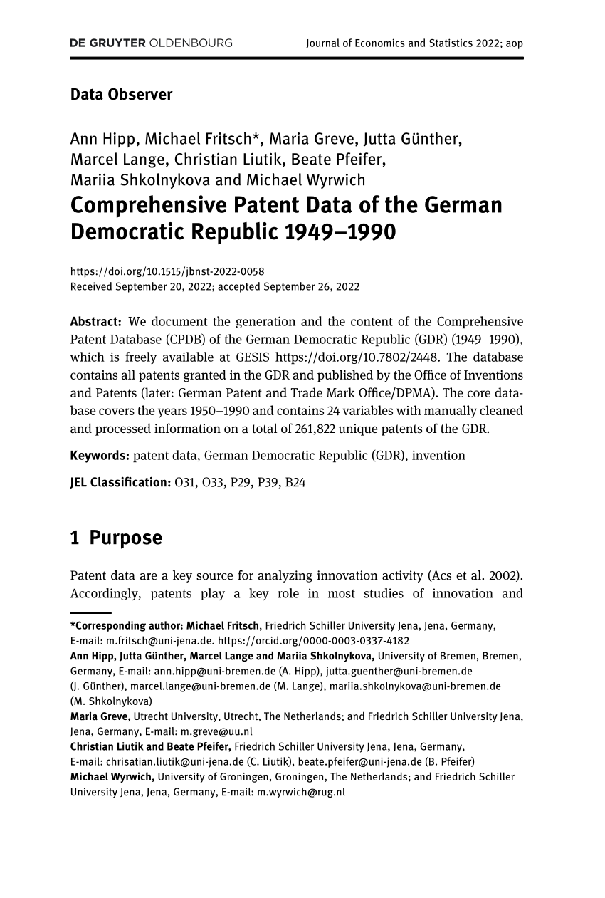 PDF Comprehensive Patent Data Of The German Democratic Republic 1949 1990   Largepreview 