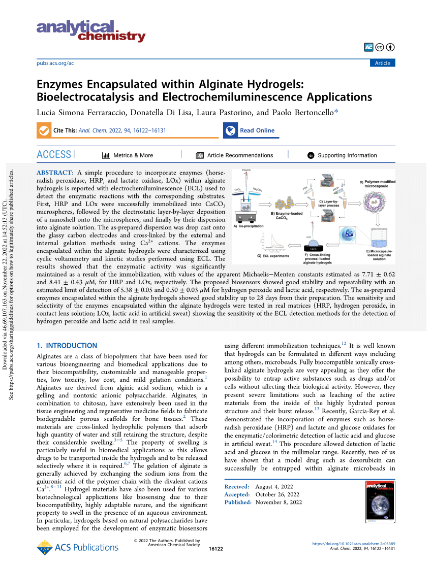 (PDF) Enzymes Encapsulated within Alginate Hydrogels ...