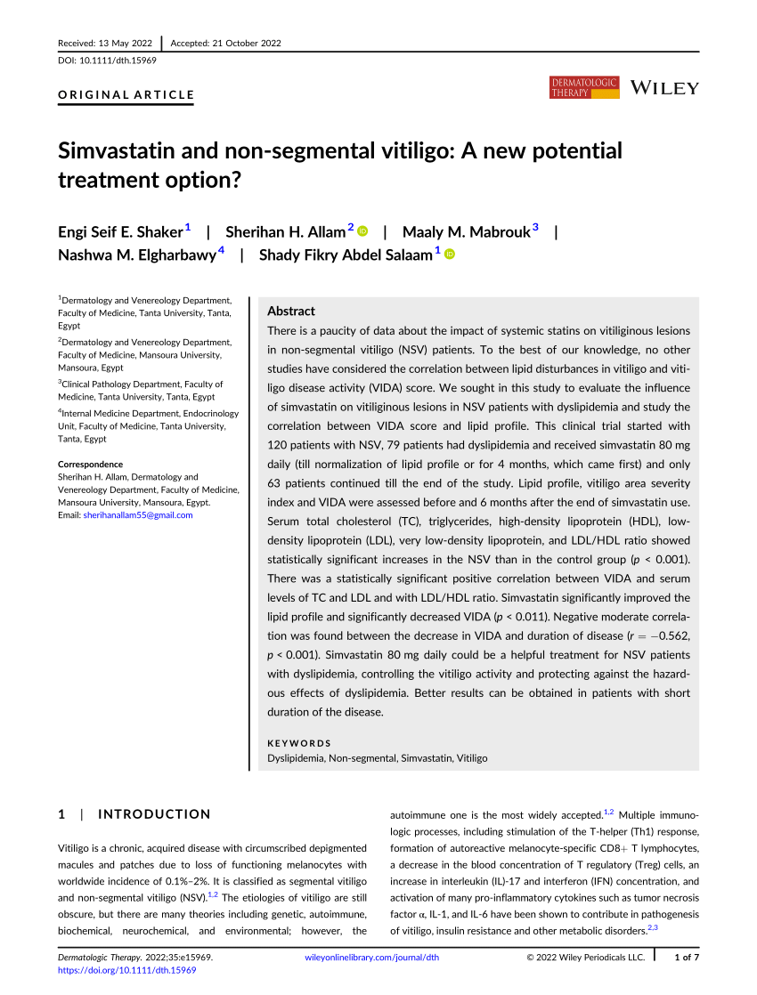 Simvastatin and NonSegmental Vitiligo A New Potential Treatment