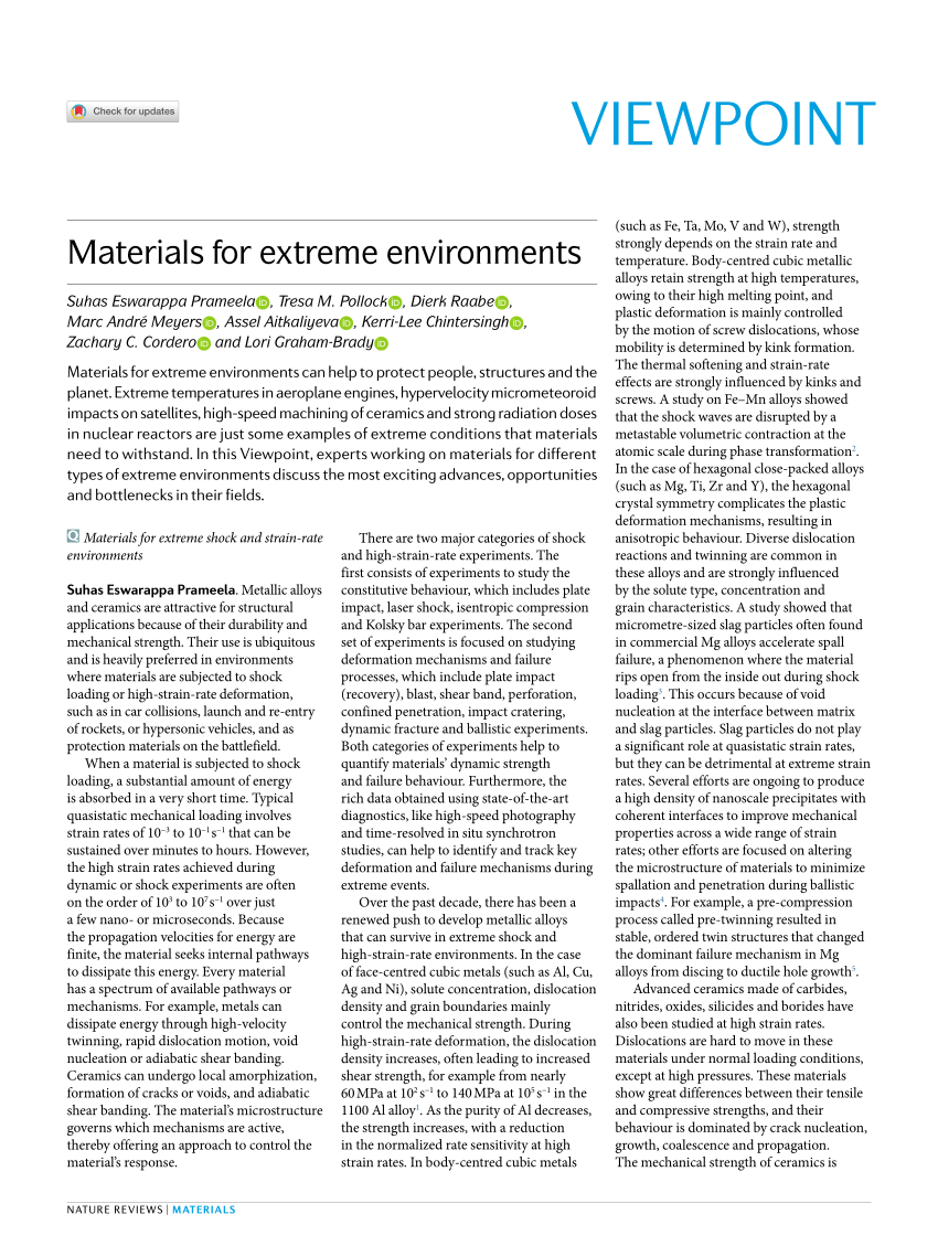 PDF) Materials for extreme environments