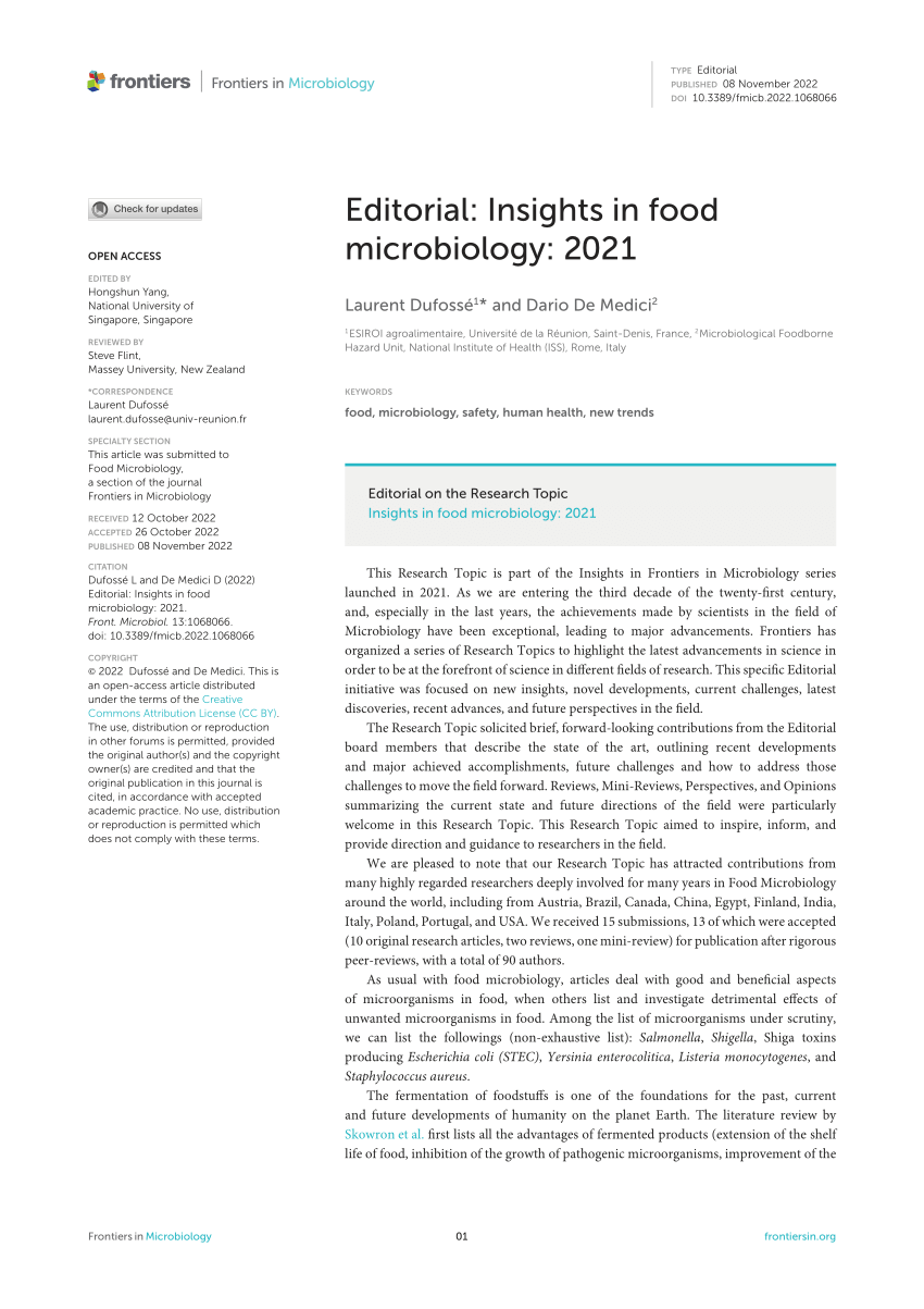 Pdf Editorial Insights In Food Microbiology 2021 5856