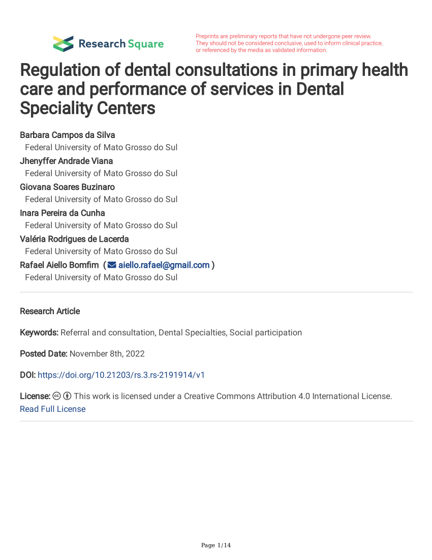 (PDF) Regulation of dental consultations in primary health care and