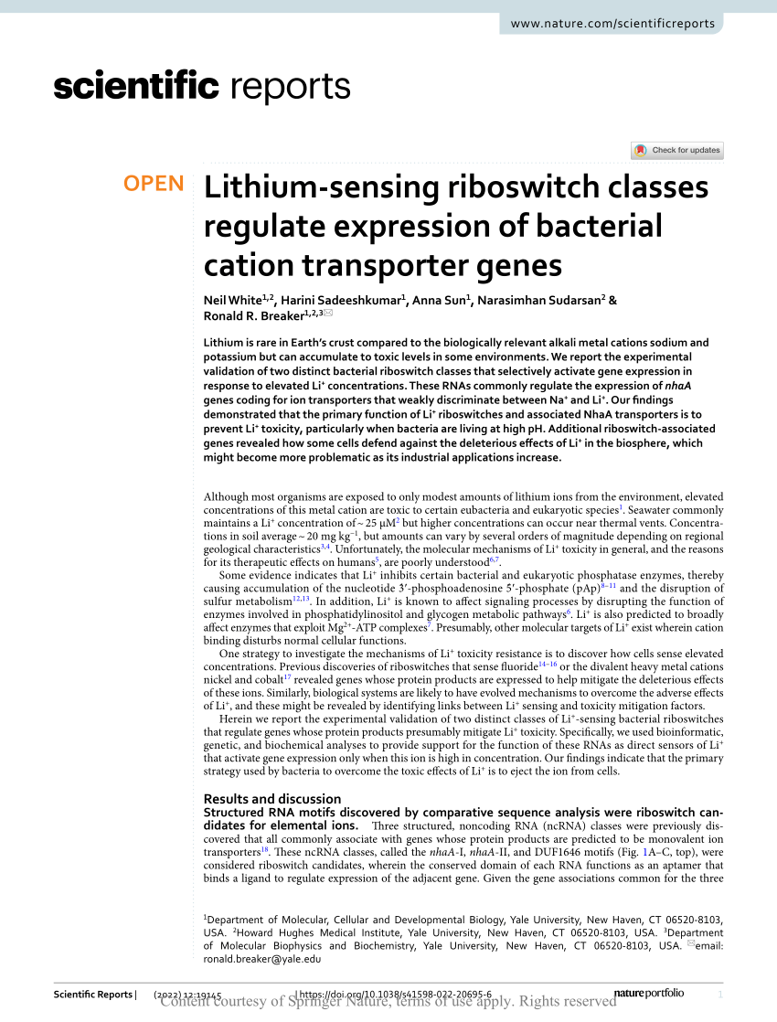 PDF) Lithium-sensing riboswitch classes regulate expression of