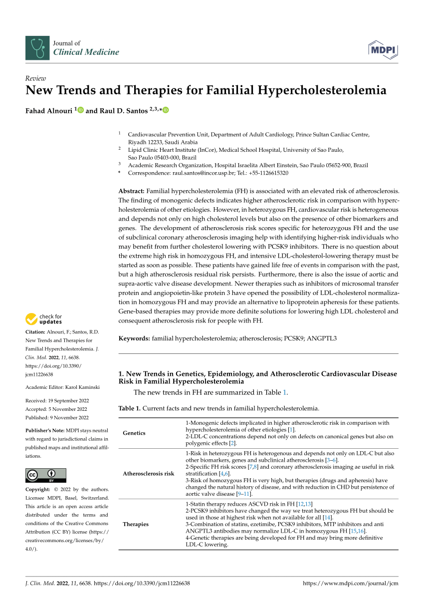 Pdf New Trends And Therapies For Familial Hypercholesterolemia 0943