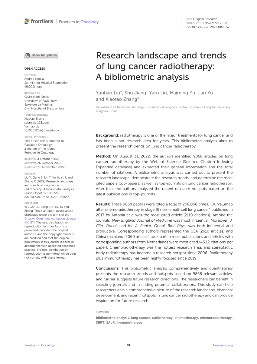 PDF) Research landscape and trends of lung cancer radiotherapy: A 