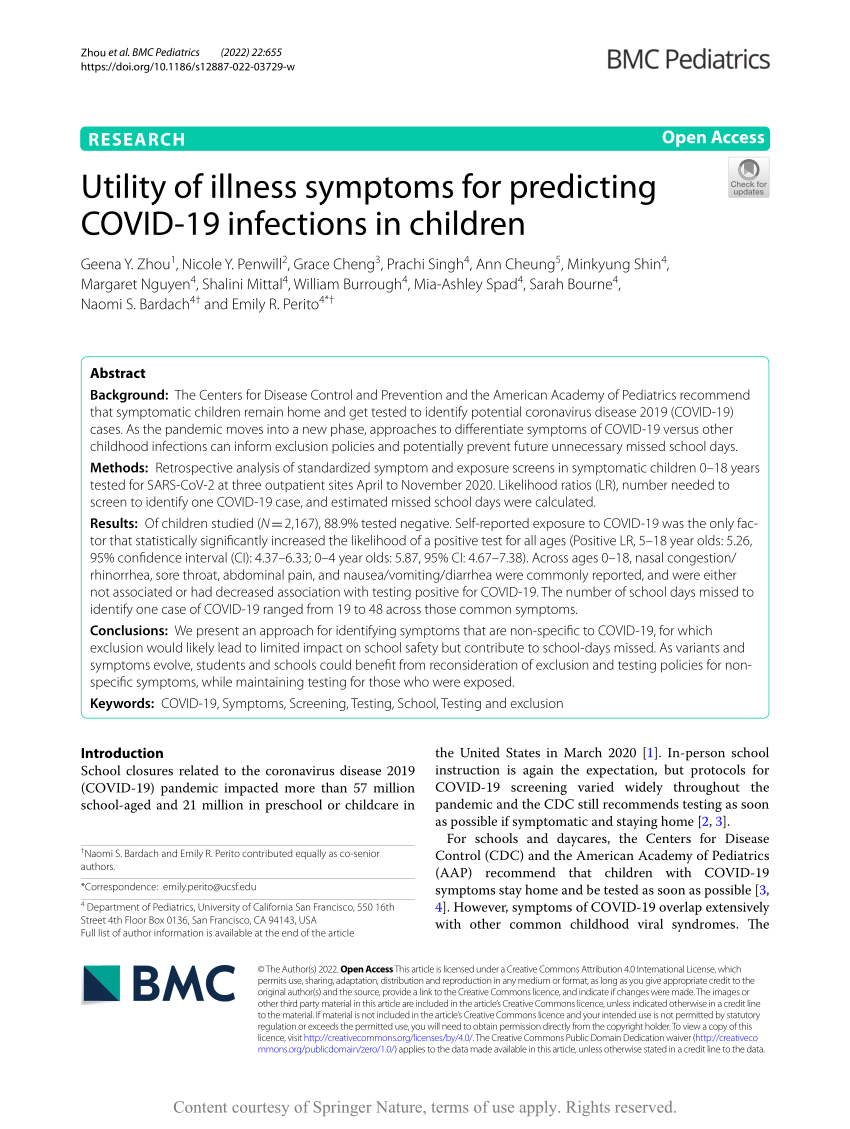 PDF Utility of illness symptoms for predicting COVID 19  