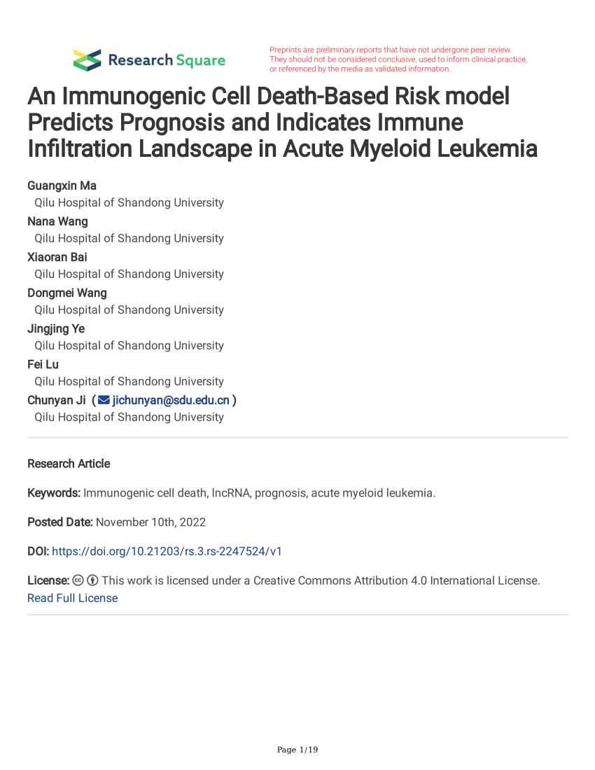 (PDF) An Immunogenic Cell DeathBased Risk model Predicts Prognosis and