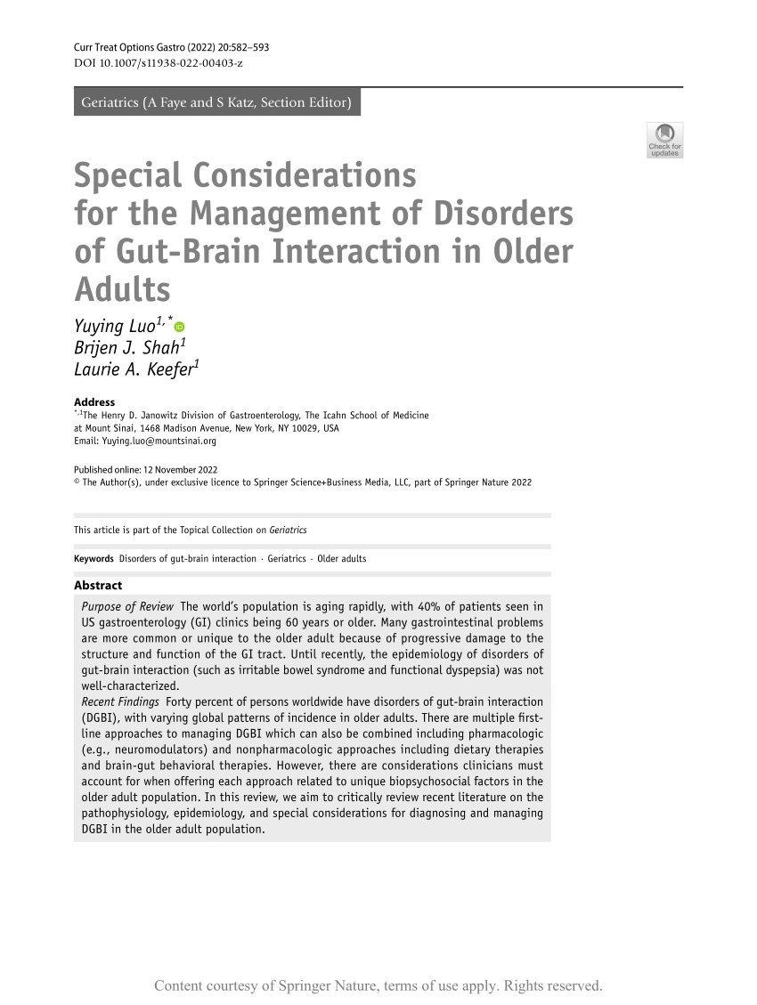 Special Considerations For The Management Of Disorders Of Gut Brain Interaction In Older Adults