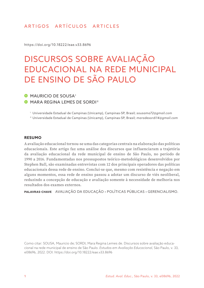 PDF) Usos das avaliações externas: concepções de equipes gestoras de  escolas da rede municipal de ensino de São Paulo