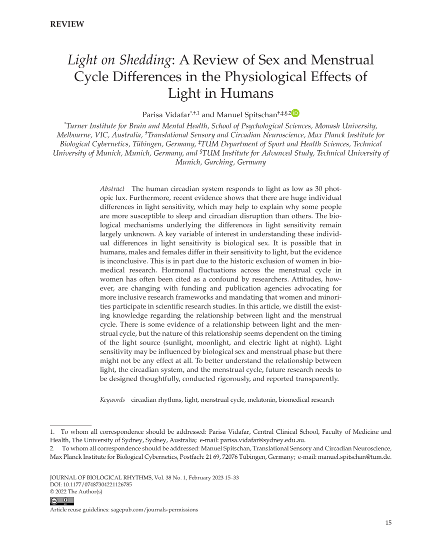 Pdf Light On Shedding A Review Of Sex And Menstrual Cycle