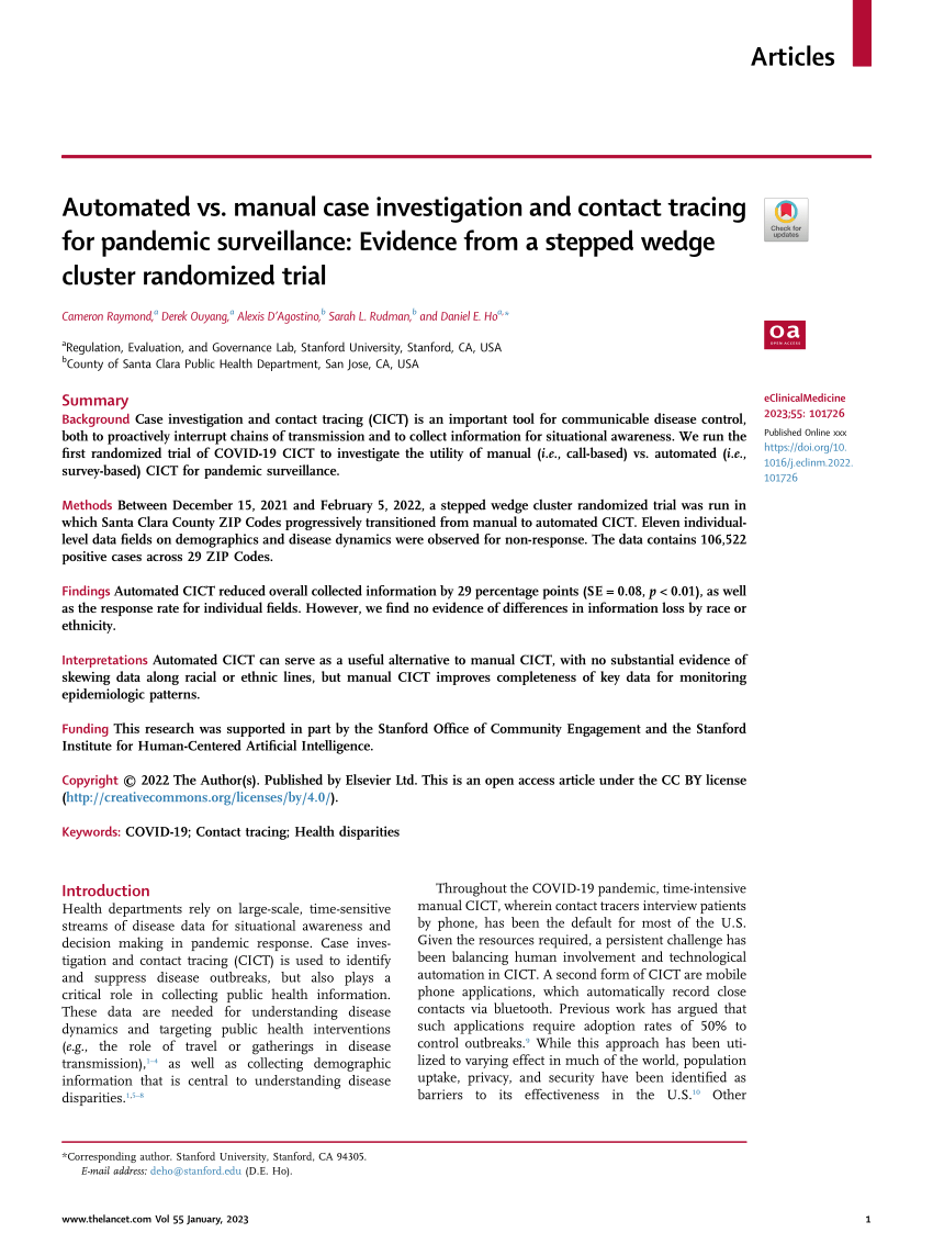 PDF) Automated vs. manual case investigation and contact tracing for  pandemic surveillance: Evidence from a stepped wedge cluster randomized  trial