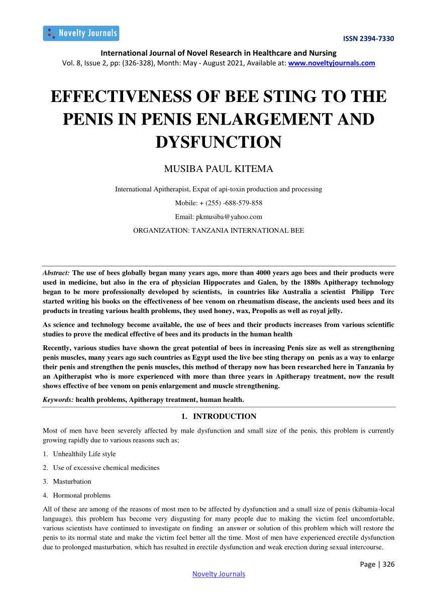 PDF EFFECTIVENESS OF BEE STING TO THE PENIS IN PENIS ENLARGEMENT