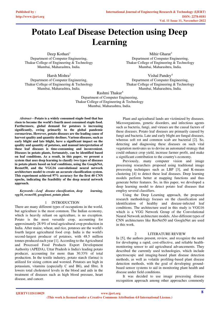 (PDF) Potato Leaf Disease Detection using Deep Learning