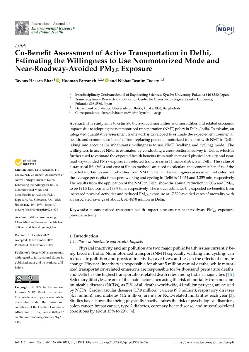 PDF) Co-Benefit Assessment of Active Transportation in Delhi