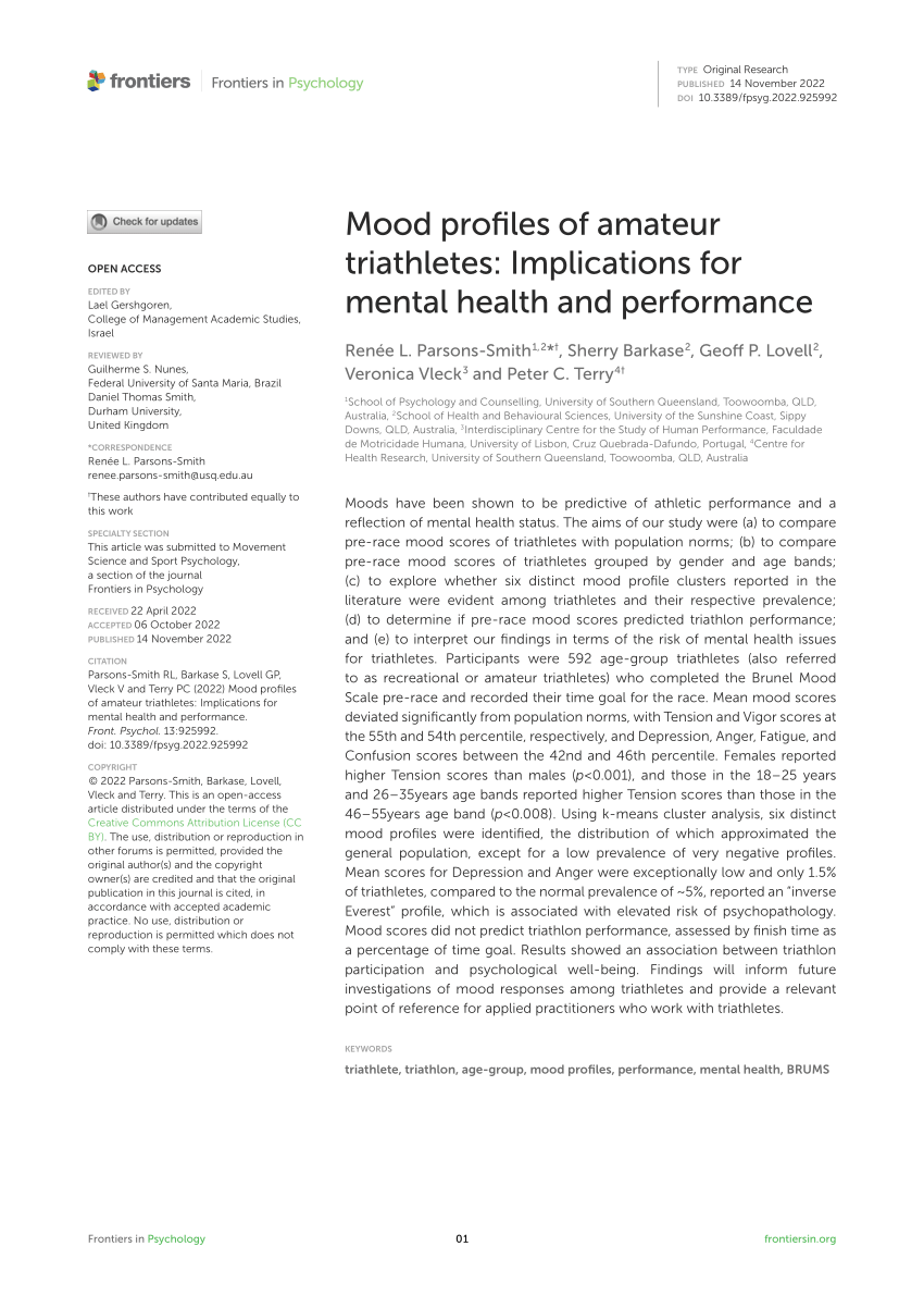 PDF) Mood profiles of amateur triathletes Implications for mental health and performance picture